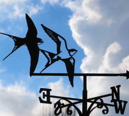 Weathervane of a Pair of Swallows Flying Towards The Wind