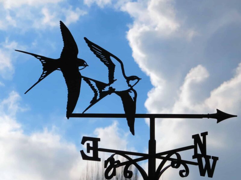 Weathervane of a Pair of Swallows Flying Towards The Wind