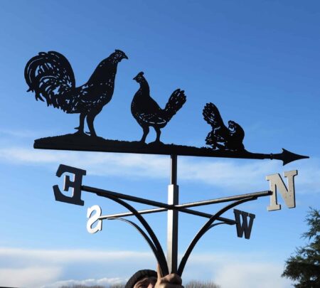 bantam cock and chickens weathervane in black stainless steel