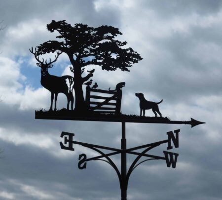 Red Stag With Tree Gate And Lab Weathervane