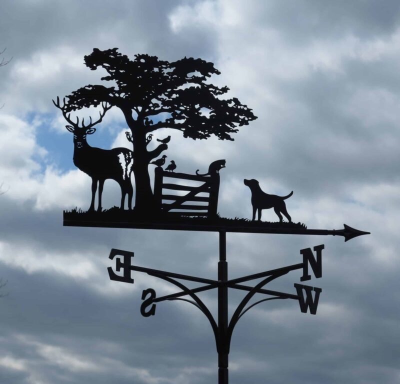 Red Stag With Tree Gate And Lab Weathervane