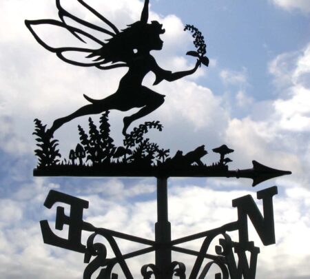 mythical creature, black Flying garden Fairy Weathervane made from stainless steel.