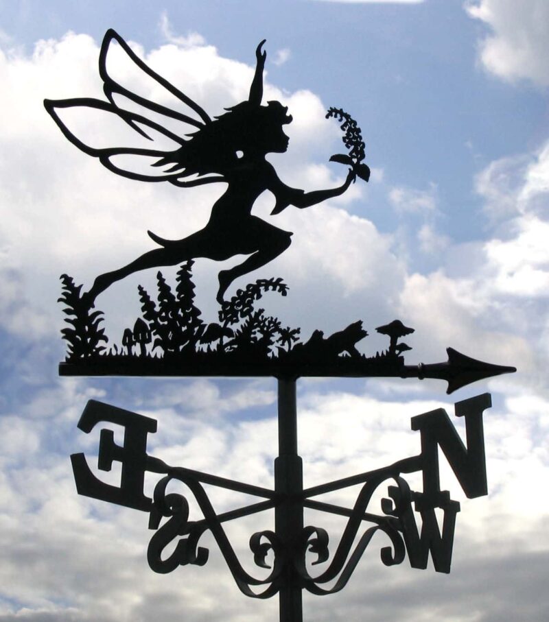 mythical creature, black Flying garden Fairy Weathervane made from stainless steel.