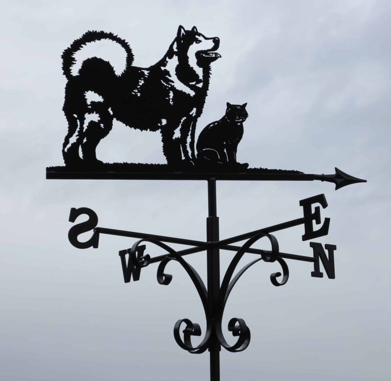 Malamute Husky Dog And Cat Weathervane