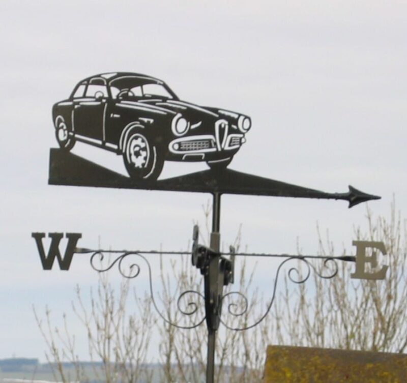 Alfa-Romeo-Car-Weathervane made from stainless steel by blacksmiths near London in Kent