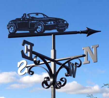 BMW Z3 Car Weathervane made from 100% stainless steel welded by blacksmiths in Kent - black forge art 2024