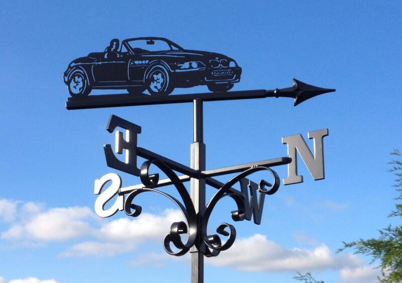 BMW Z3 Car Weathervane made from 100% stainless steel welded by blacksmiths in Kent - black forge art 2024