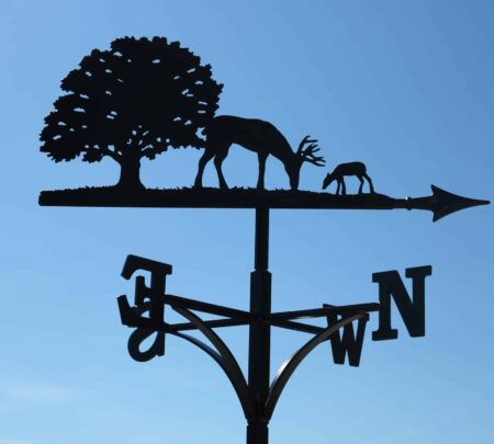 Deer And Fawn Grazing With Tree Weathervane