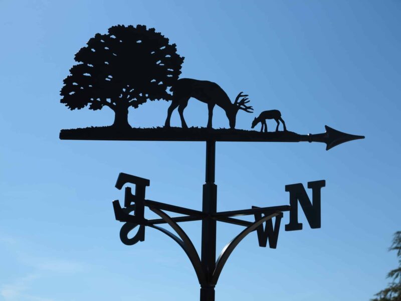 Deer And Fawn Grazing With Tree Weathervane