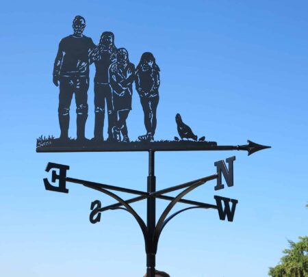 Family Of Four Portrait With Chickens Weathervane