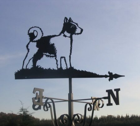 Jack Russell terrier themed weathervane made of 100% stainless steel by blacksmiths in kent.