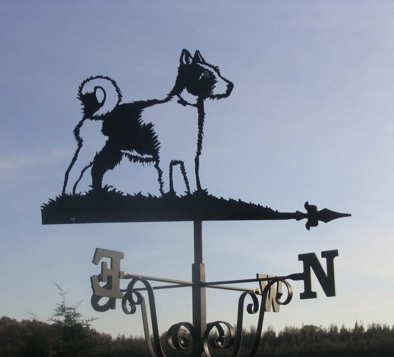 Jack Russell terrier themed weathervane made of 100% stainless steel by blacksmiths in kent.