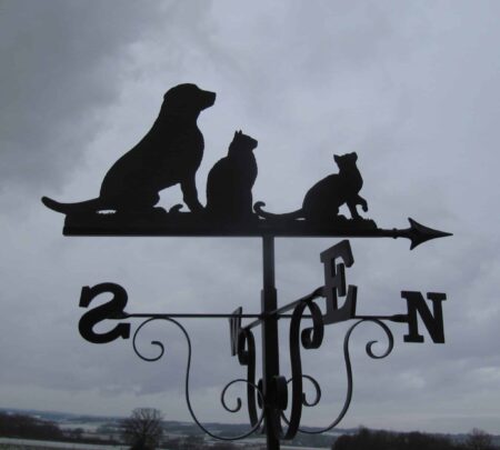 Labrador Dog Sitting With Two Cats Weathervane