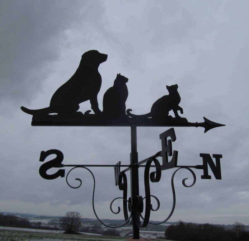 Labrador Dog Sitting With Two Cats Weathervane