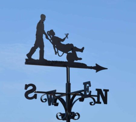 Man And Girl In Wheelbarrow With Martini Glass Weathervane