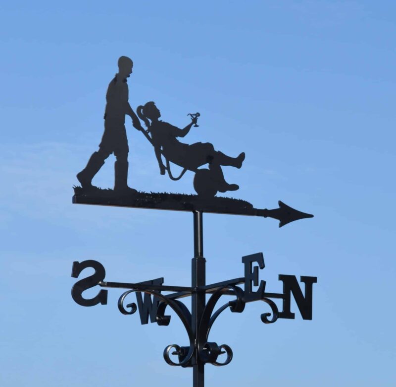 Man And Girl In Wheelbarrow With Martini Glass Weathervane