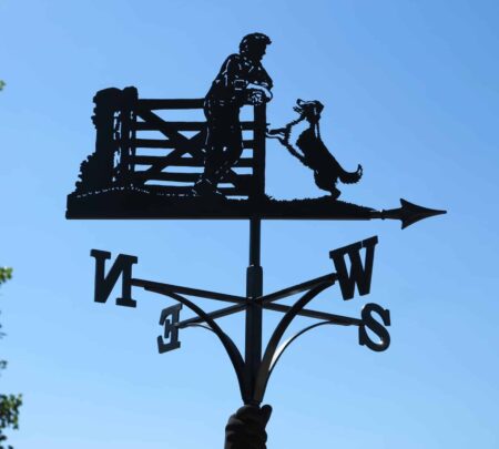 Man, Collie Dog And Gate Weathervane