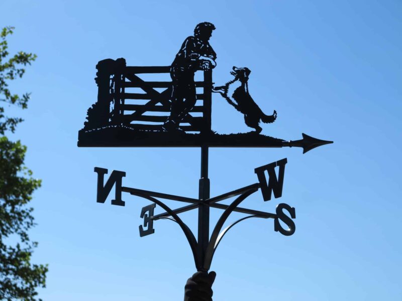 Man, Collie Dog And Gate Weathervane