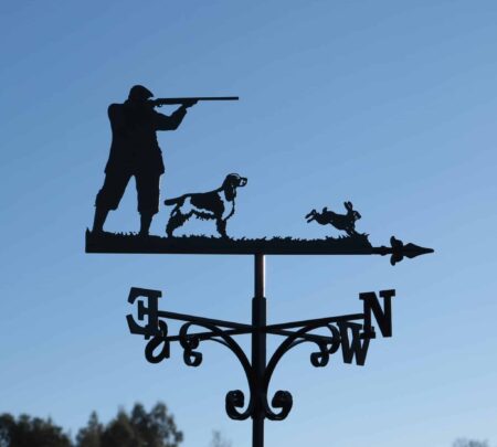 Man, Spaniel Dog, Gun And Hare Weathervane