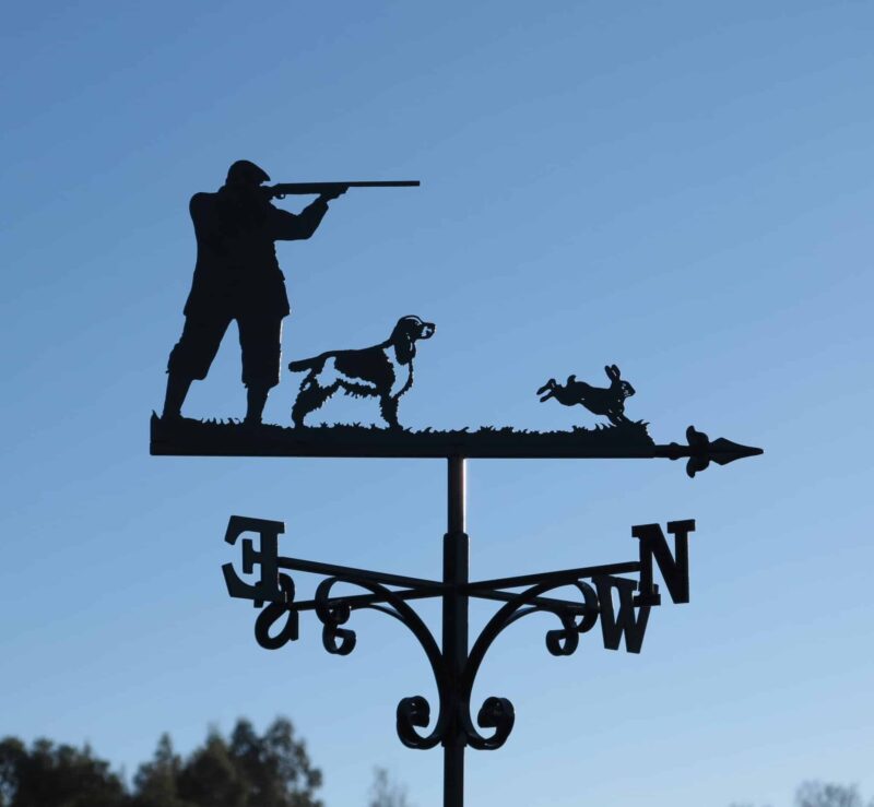 Man, Spaniel Dog, Gun And Hare Weathervane