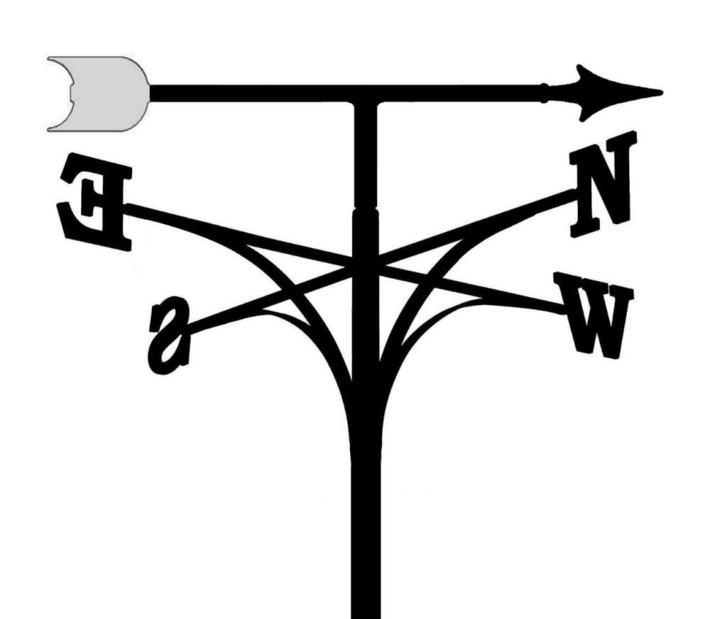 Curved Weathervane North South East West Cross