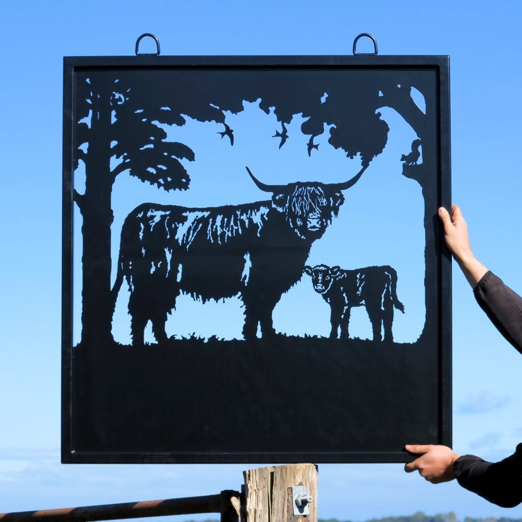 Highland Cow & Calf Framed Picture Metal Sign