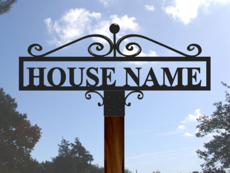 Hot Forged House Name Sign Solid Letters & Scrolls - One Line