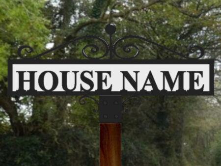 Hot Forged House Name Sign With Solid Letters & Scrolls